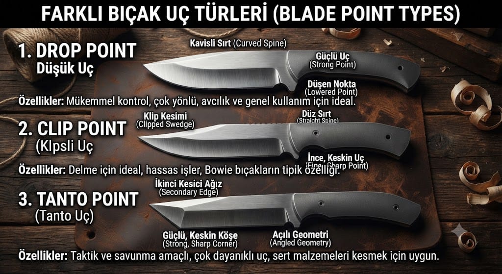 Drop Point, Tanto ve Clip Point Uç Türleri Arasındaki Farklar Nelerdir?